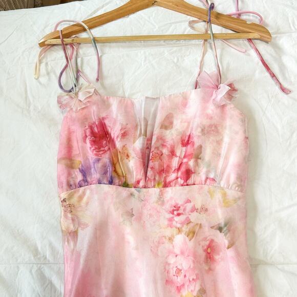 NWOT For Love & Lemons Lisa Bouquet Watercolor Floral Maxi Dress Pink Medium - Picture 3 of 15